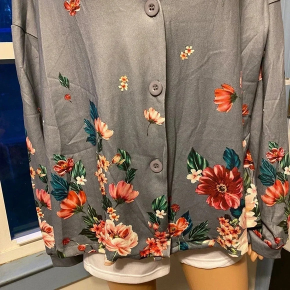 Misslook Boho Floral Print V Neck Cardigan Sweater Women Plus 2XL Stretch V Neck - Picture 8 of 8